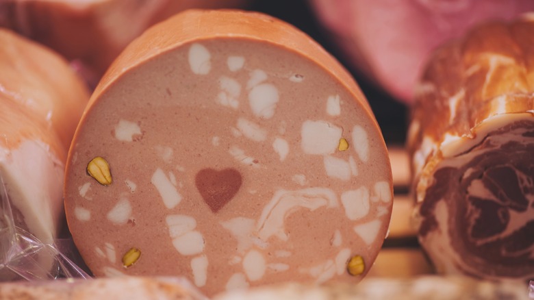 Sliced ​​Mortadella cross section