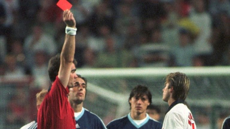 David Beckham was sent off against Argentina at the 1998 World Cup