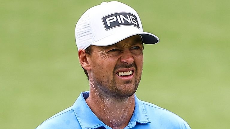 August 3, 2025: Victor Perez sees hole number 9. Fourth Round, Wyndham Championship 2025, Sedgefield Country Club 