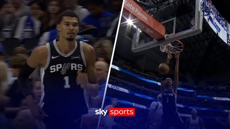 Watch the best of Wembanyama against Mavericks as he scores 40 in Spurs' season opener. 