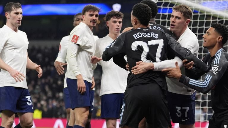 Morgan Rogers and Palhinha had to be separated after the final whistle