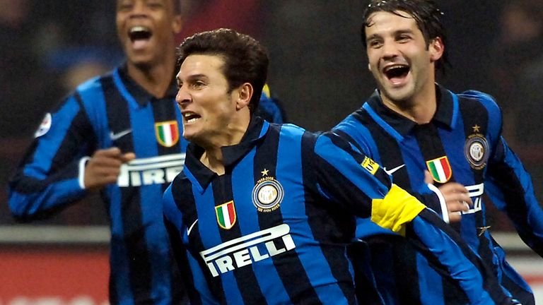 Javier Zanetti (centre) and Christian Chivu (right) played together at Inter