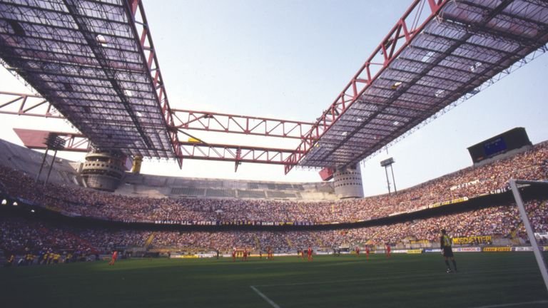 A general view of the Giuseppe Meazza - San Siro stadium in Milan, Italy in the late 1980s