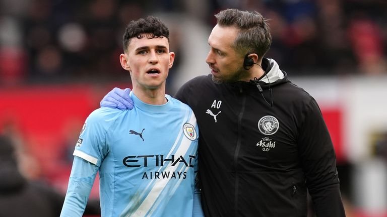 Phil Foden was replaced at half-time against Manchester United on Saturday