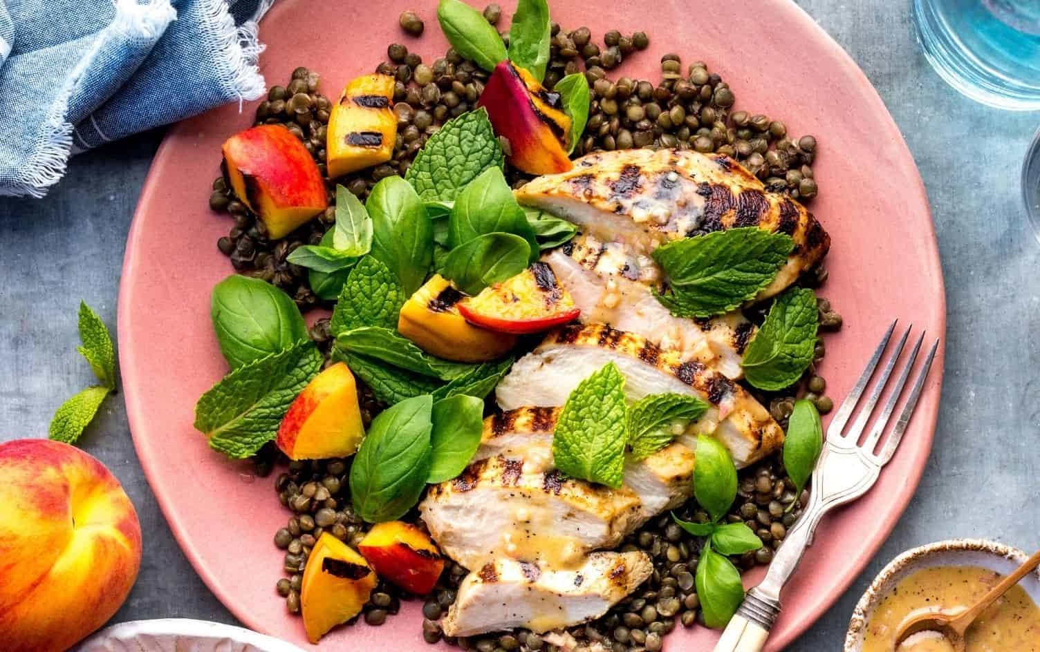 Grilled Chicken, Lentil and Peach Salad