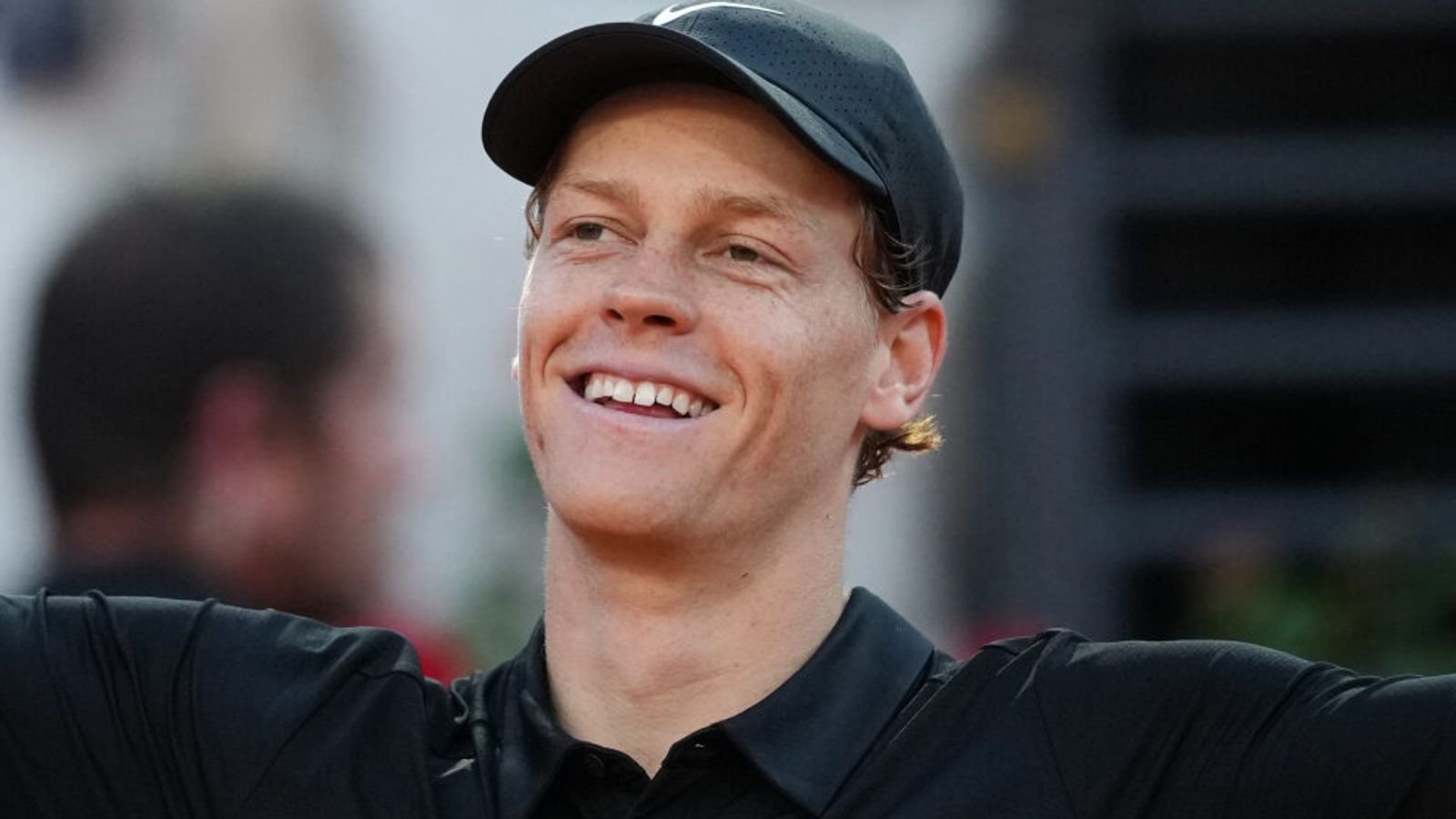 Jannik Sinner, of Italy, celebrates after defeating Casper Ruud, of Norway, 6/4, 6/4 in the final match at the Italian Open tennis tournament, in Rome, Sunday, May 17, 2026. (AP Photo/Andrew Medichini)