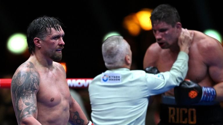 Oleksandr Usyk stops Rico Verhoeven in the 11th round of their WBC heavyweight title fight in Egypt