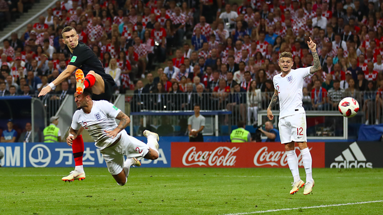 Ivan Perisic scores for Croatia against England in the 2018 World Cup semi-finals