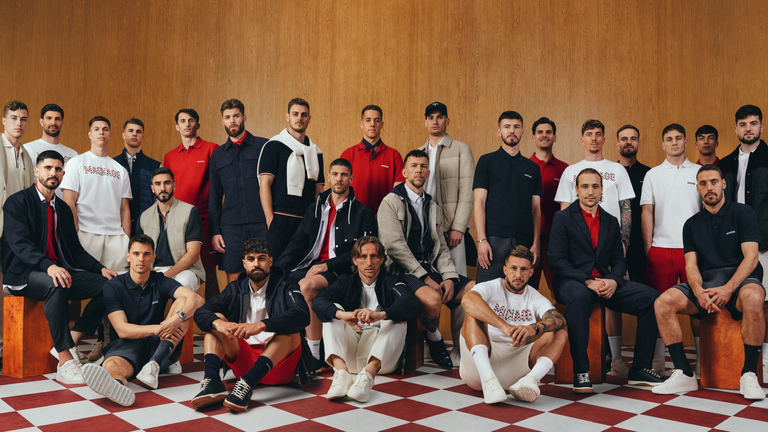 The Croatian team, wearing clothing from Mackage, the official outfitter of the national team