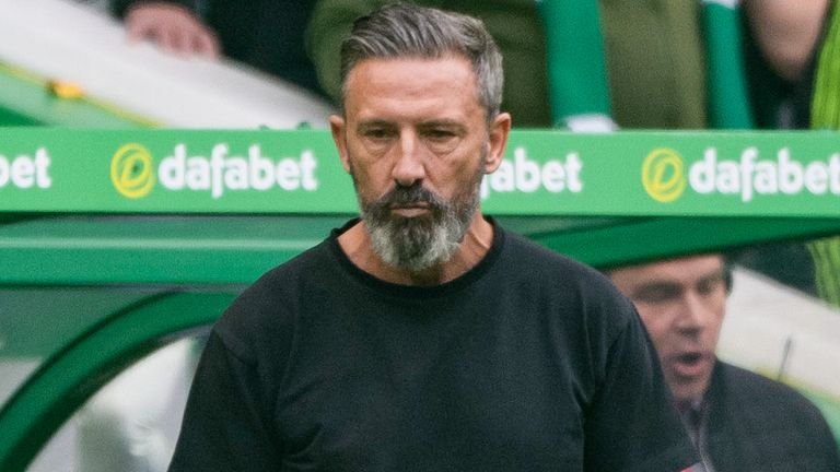 Hearts manager Derek McInnes and his team had to leave the game shortly after full-time