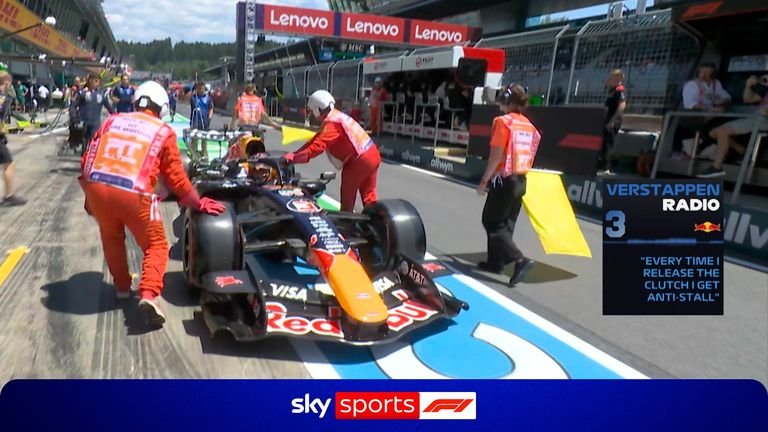 Max Verstappen stopped in the pit lane in his Red Bull during opening practice in Austria.
